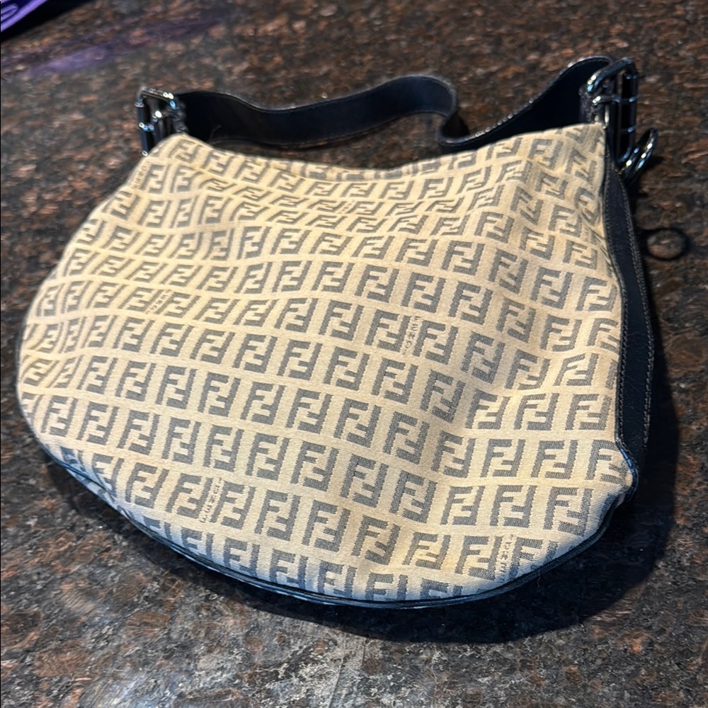 Vintage Fendi Tan and Black Shoulder Bag with Iconic FF Monogram